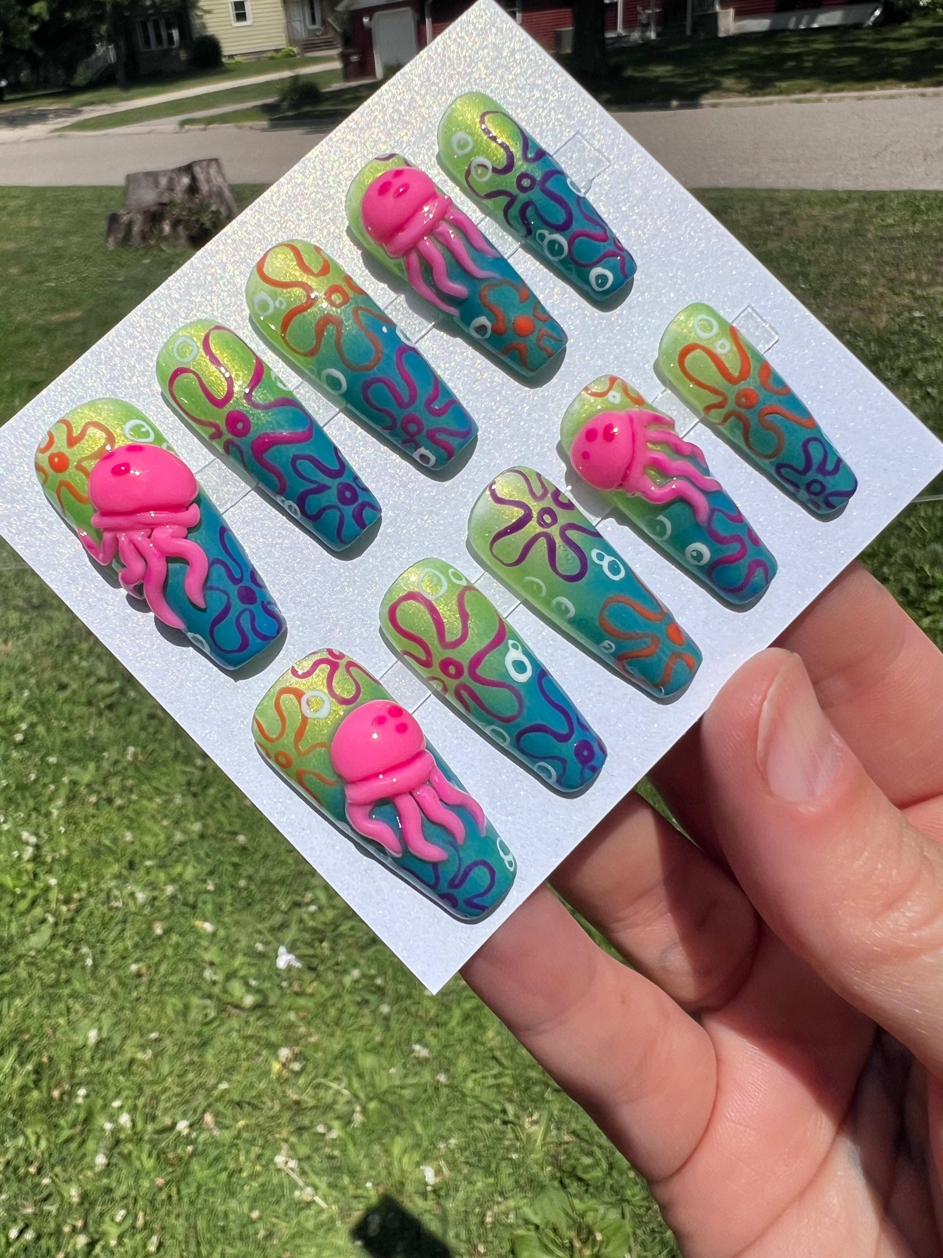 3D Sculpted Jellyfish Fields Nails PRE-SIZED