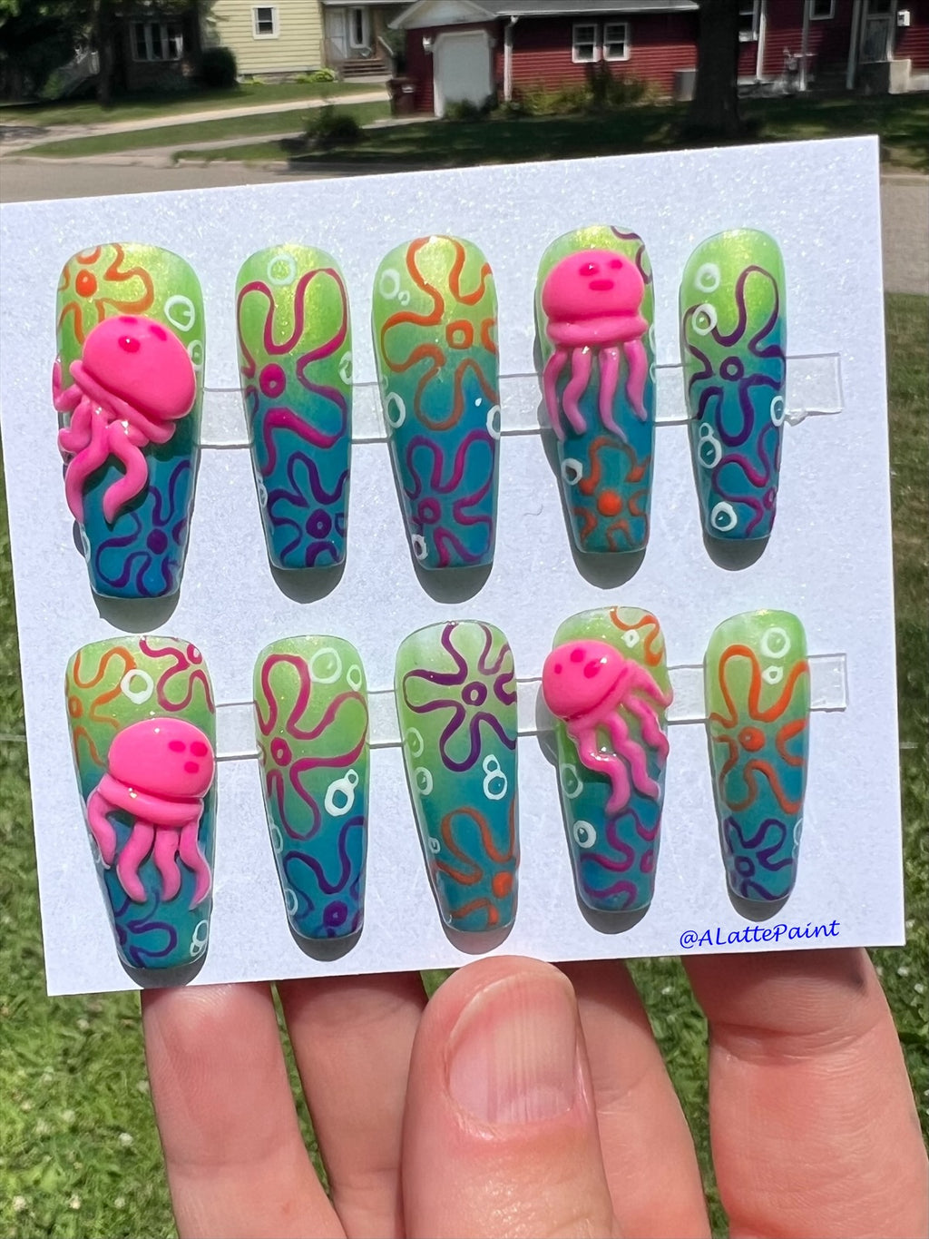 3D Sculpted Jellyfish Fields Nails PRE-SIZED