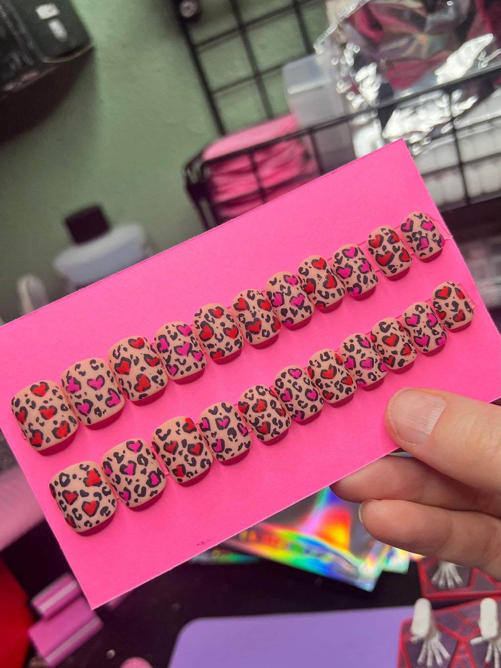 MADE TO ORDER Heart Leopard print matte finish Press Ons