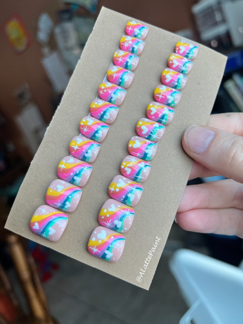 MADE TO ORDER wavy rainbow and hearts Press Ons